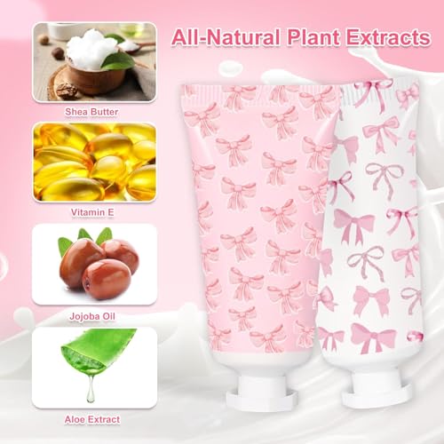50 Pcs Pink Bow Hand Cream Gifts Bow Hand Cream Bulk Bachelorette Figure Hydrating and Soothing Hand Lotion for Bachelorette Wedding Birthday Baby Shower Valentine's Day Mother's Day Party