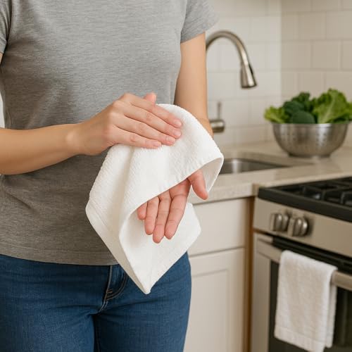White Cotton Wash Cloths for Showering - 12 Pack - Thick, Soft, 13x13 Inches