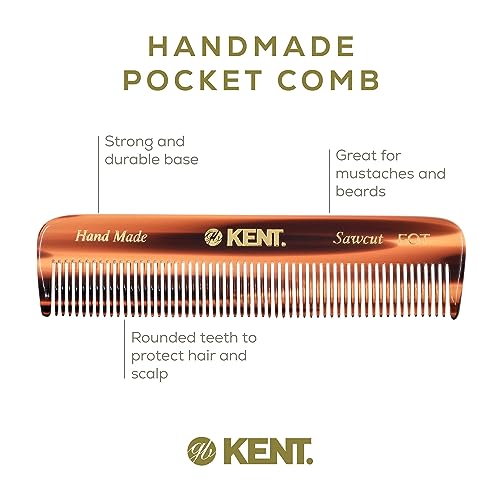 Kent Tortoise Fine Tooth Handmade Pocket Comb 3 Pack Tortoise Shell Style