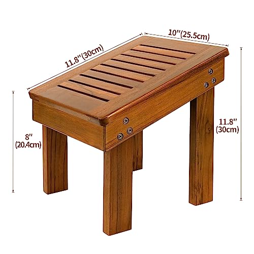 Utoplike Teak Wood Shower Foot Stool for Shaving Legs, Sturdy Shower Foot Rest for Shower Shaving, Wooden Shower Foot Step for Bathroom