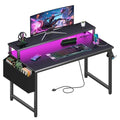 Lufeiya 40-Inch Gaming Desk with LED Lights & Power Outlets - Carbon Fiber Black