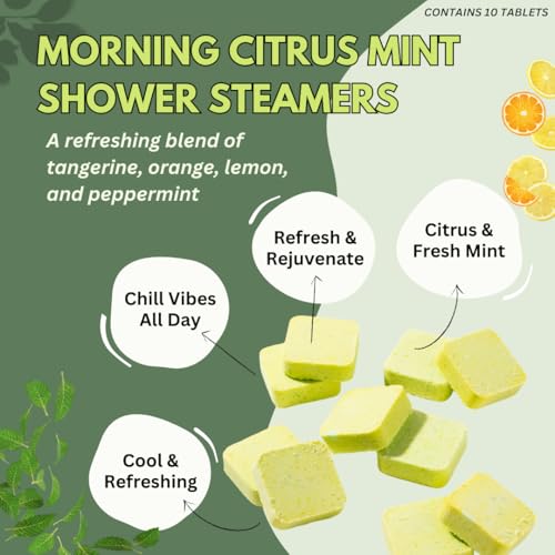 Herbal Zen Morning Citrus Mint Shower Steamers - 10 Pack Natural Aromatherapy