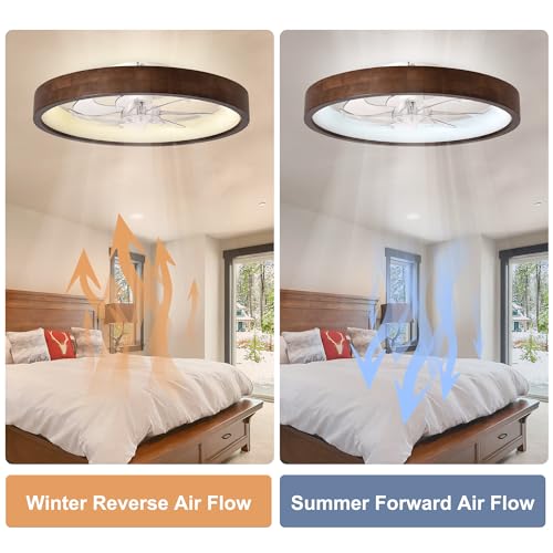 Oaks Aura 20-Inch Dark Wood Modern Flush Mount Ceiling Fan with Lights - Variant SM20-Z