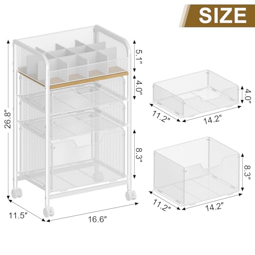 Makeup Cart Organizer with 3 Drawers,Floor Skincare Organizers with Dividers, Vanity Organizer Cosmetics Display Cases Holder for Skin Care Nail Polish Perfume Makeup brush Hair Tool,White