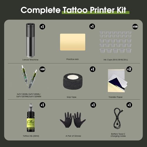 Complete Tattoo Gun Kit with 1500mAh Battery & 20 Cartridges for Beginners & Artists