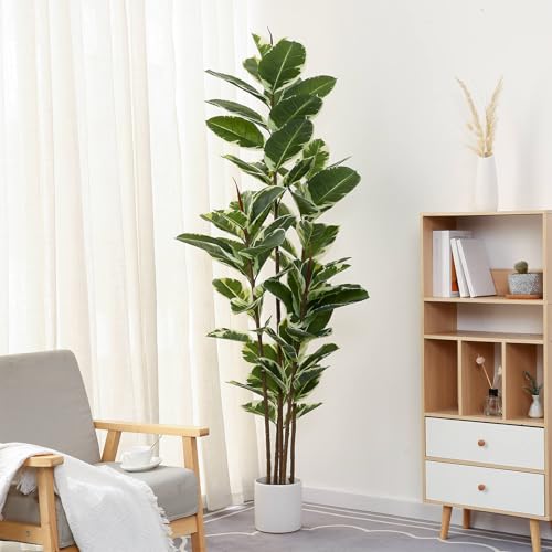 FLOWORLD 6ft Artificial Rubber Tree Plant Faux Ficus Tree with Pot - Large Indoor House Decor