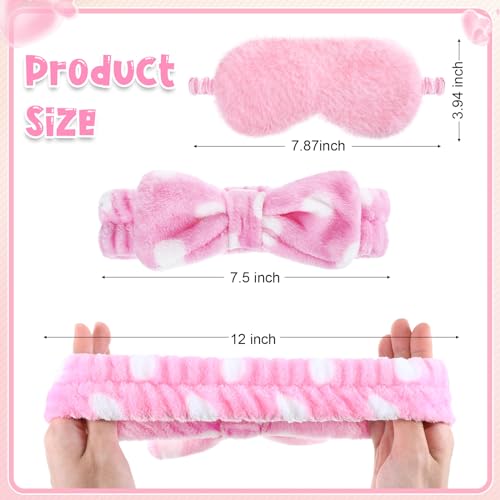 Maiteenly 24-Piece Pink Dot Spa Sleepover Party Favors Set with Headbands and Eye Masks for Women and Adults - Bulk