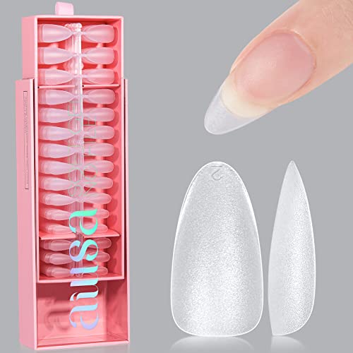 AILLSA Almond Nail Tips 450pcs Soft Full Cover Gel Nails Tips Matte Pre-shaped Press On False Extension Gelly Nail Tip for Acrylic Nails Professional, 15 Sizes Medium Nails Tip for Beginners