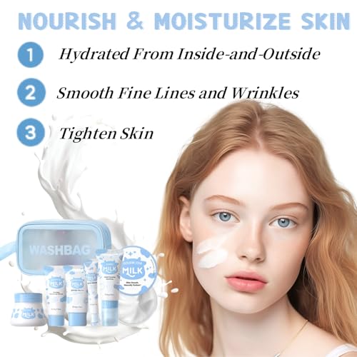 Milk Skincare Gift Set for Teens 10-12 - 7pc Kit with Eye & Face Cream, Sunscreen, Travel Wash Bag