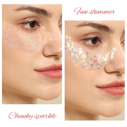 FANDAMEI Body Glitter Kit - 8 Colors 8 ml/Jar for Glitter Makeup, Face Hair Glitter for Kids&Women, Halloween Mermaid Rave, Hair Sparkles
