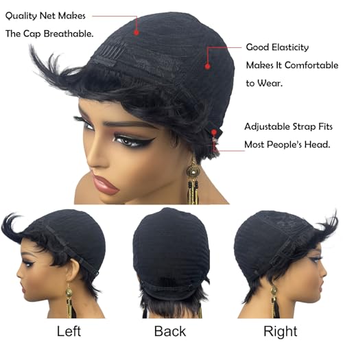 Natural Black Pixie Cut Wig Human Hair for Black Women - Glueless Short Layered Style