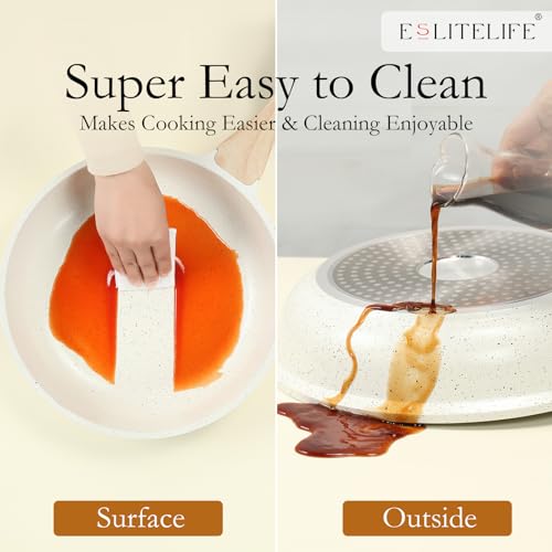 ESLITE LIFE Nonstick Ceramic Frying Pans Skillets Set with Lids,
