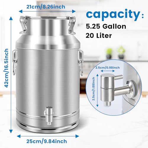 20L Stainless Steel Milk Can with Spigot Sealed Lid Heavy Duty Food Storage