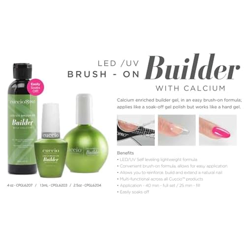 LED-UV Brush-On Builder Gel with Calcium by Cuccio Pro for Women - 2.5 oz Nail Polish (Pack of 1)