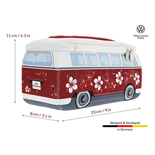 BRISA VW Collection - Volkswagen Neoprene Universal Makeup Cosmetics Toiletry Travel Pharmacy Bag in T1 Bus Design (Hibiscus/Red) (Small (9.1 x 4.3 x 3.1 inches))