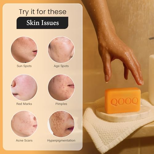 Turmeric Kojic Acid Soap for Dark Spots Brightening ? Face and Body Wash with Vitamin C, E, Shea Butter, Jojoba oil, Grape Seed Oil & Glycerin ? Soap for Women & Men (120g x 2)