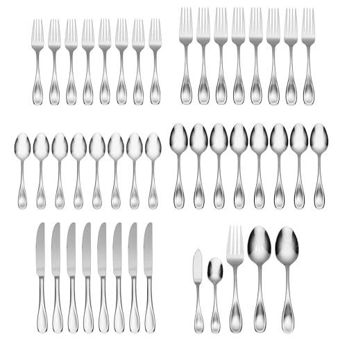 45-Piece Flatware Set for 8 - Modern Voss Silverware with Teardrop Handles