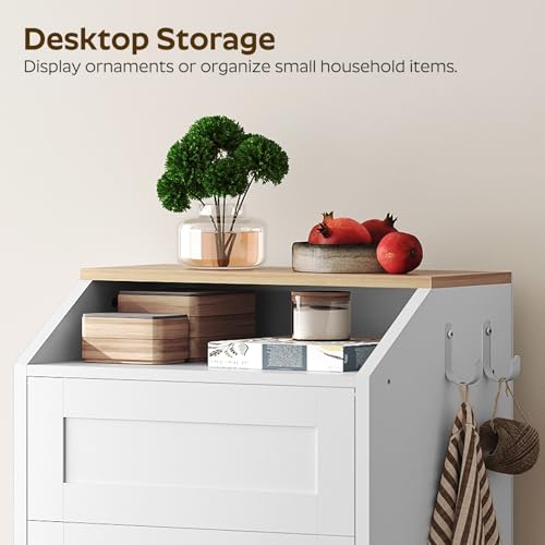 YATINEY White 13 Gallon Freestanding Trash Cabinet with Flip Door - Hidden Kitchen Waste Cabinet