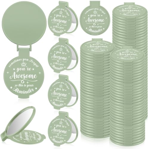 Gulfmew 100 Sage Green Mini Compact Mirrors Bulk Gifts for Women