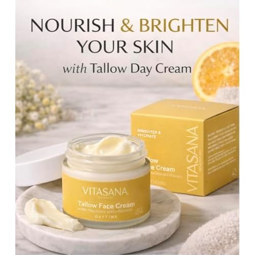 Tallow Face Cream Daytime ? Brighten & Hydrate Moisturizer with Vitamin C, Peptides & Goji Berry Oil ? Nourishing Grass-Fed Tallow Face Cream for Radiant, Smooth Skin ? 2oz (57g)