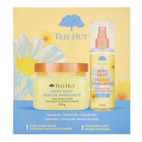 Tree Hut Dewy Daisy Gift Set, Exfoliating Body Scrub & Hydrating Body Spray, Skin Care Bundle, 18 & 6 fl oz