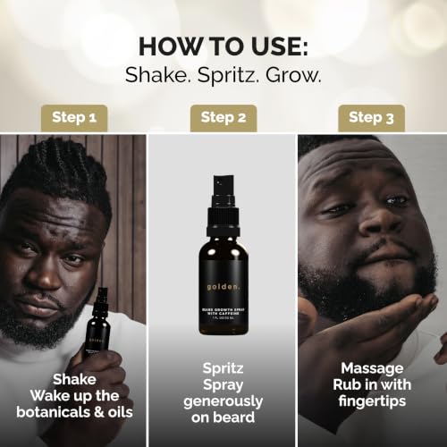 Golden Grooming Beard Growth Spray 1 Oz Pack of 2 - Natural Thickening & Strengthening