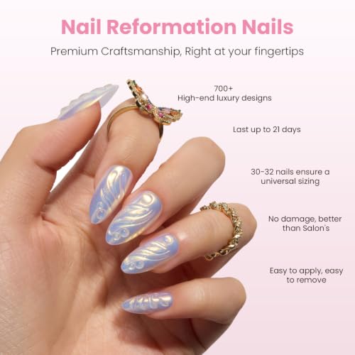 Pearl Tide Medium Almond Press-On Nails Set - 15 Sizes, Reusable & Durable