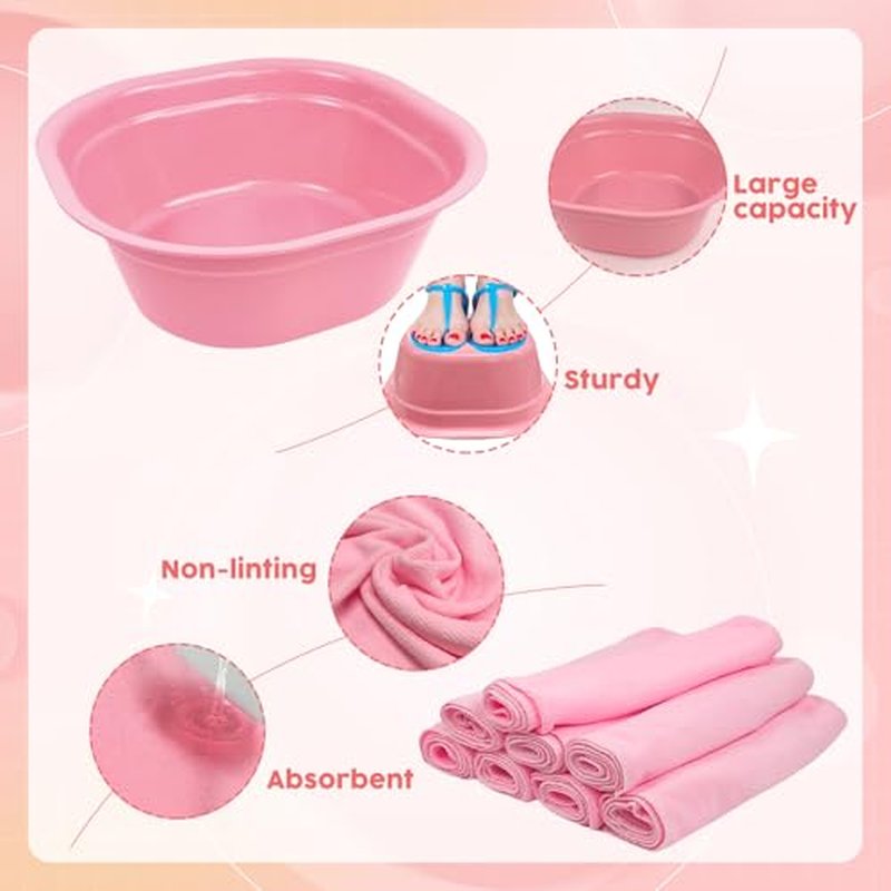 32 Pcs Foot Spa Kit for Kids, Light Pink 8 Foot Tubs for Soaking & 8 Towels & 8 Hairbands & 8 Eye Masks, Spa Party Supplies for Girls for Sleepovers Slumber Party