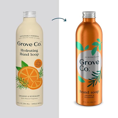 Grove Co. Gel Hand Soap Refill & Glass Dispenser Set - 13 Fl Oz, Orange & Rosemary (Pack of 2)