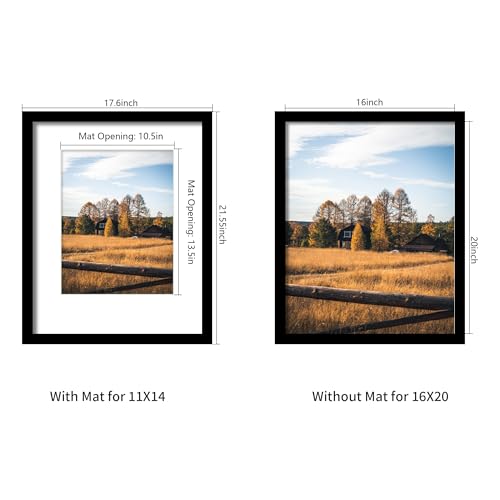 Black 16x20 Inch Picture Frame Set of 5 with Mat - Wall Mount Gallery Frames