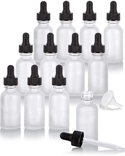 Frosted Glass Boston Round Bottle with Dropper and Funnel - 1 oz / 30ml, 12 Pack