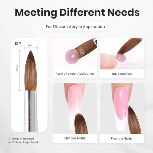 Beetles Pro Acrylic Nail Brush C-Silver-2 - Kolinsky Nail Art Tool, Professional