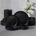 E-far Matte Black 16-Piece Stoneware Dinnerware Set for 4 - Ripple Design