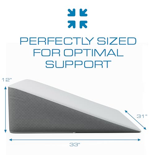 Extra Wide Bed Wedge Pillow 12 Inch Height - Memory Foam Top & Jacquard Cover - GERD Acid Reflux Support