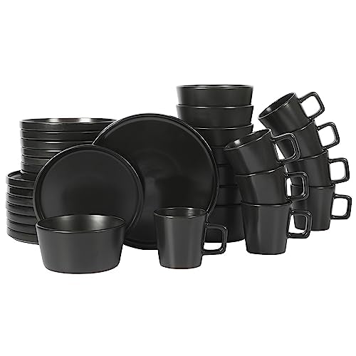 Gibson Home Bowery 32-Piece Matte Black Stoneware Dinnerware Set for 8