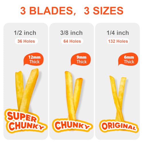 French Fry Cutter Manual with Interchangeable Blades - 1/2, 3/8 & 1/4 Inch