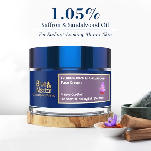 Blue Nectar Saffron & Sandalwood Face Cream for Men - Hydrating Daily Moisturizer, Anti-Aging, All Skin Types