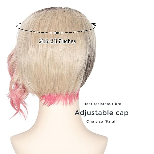 Miss U Hair Short Blonde Pink Ombre Wig with Dark Roots - Cosplay & Costume Hair