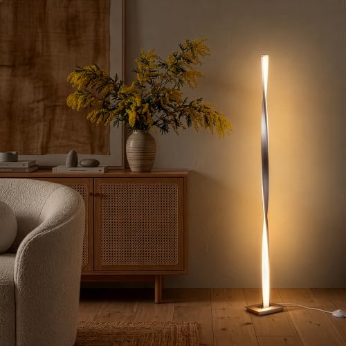 Brightech Helix LED Floor Lamp - 48" Tall Dimmable Standing Lamp in Warm White Silver Frame