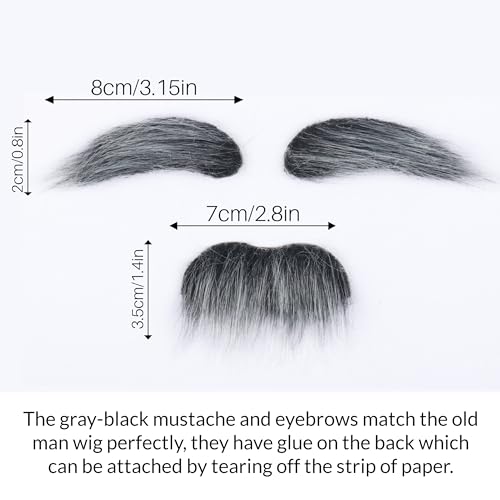 Grey Grandpa Old Man Wig with Mustache Eyebrows Glasses - Costume Accessory