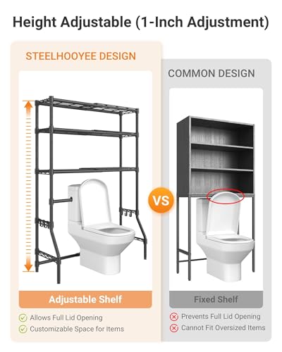 Over Toilet Storage Shelves Rack with Adjustable Width & Height - 3 Tiers, Space Saver