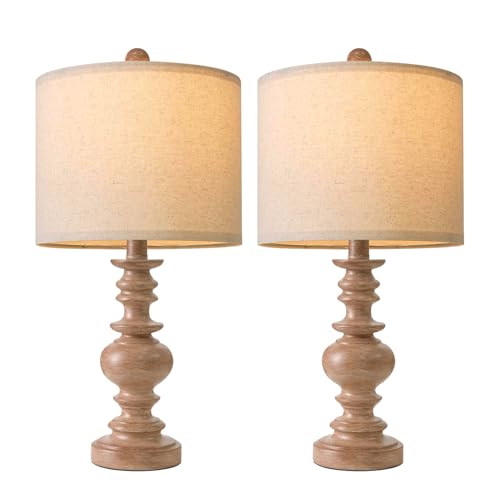 20-Inch Small Traditional Table Lamps Set of 2 - Rustic Brown Bedside Lamps for Bedroom & Living Room
