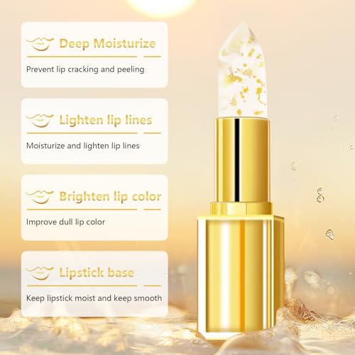 WLLEADG 2Pcs Transferproof Color Changing Lipstick, Gold Crystal Color Changing Lipstick, Moisturizer Long Lasting Lip Balm for Women (Gold)