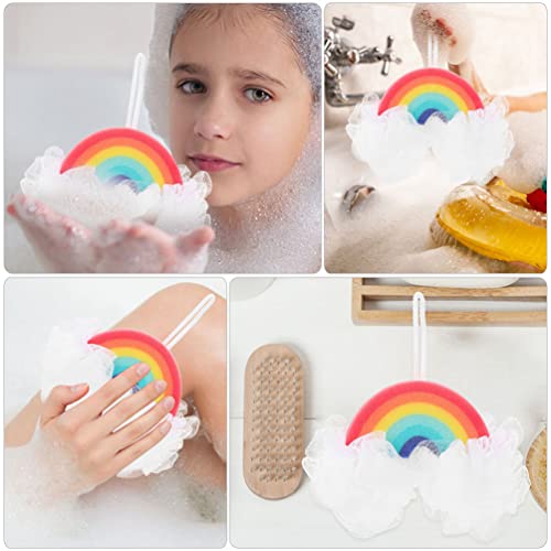Rainbow Bath Sponge for Kids 7.87 Inch Soft Shower Puff Loofah Mesh Exfoliating Body Scrubber Baby Bath Accessory