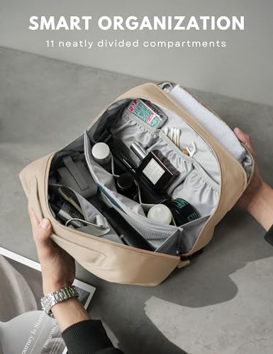 Large Khaki Travel Toiletry Bag for Men Women Water-Resistant Hanging Organizer