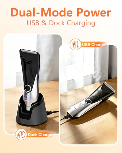 Lumiflexa Waterproof Body Hair Trimmer with LED Display, 6500 RPM, Adjustable Combs, USB-C Charging
