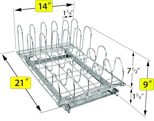 Pull Out Pot and Pan Lid Organizer 14W x 21D x 9H Inches - Chrome