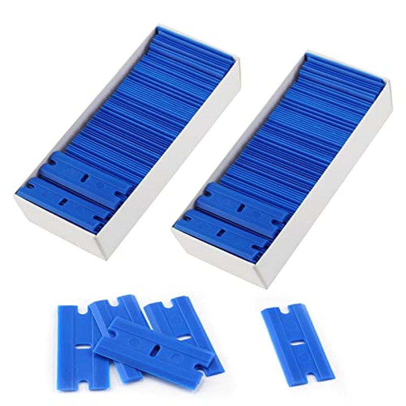 200 Pcs Plastic Razor Blades Plastic Scraper Blades Double Edge Razor Blade for Removing Labels Stickers Gasket Decals on Glass Car Window - Blue