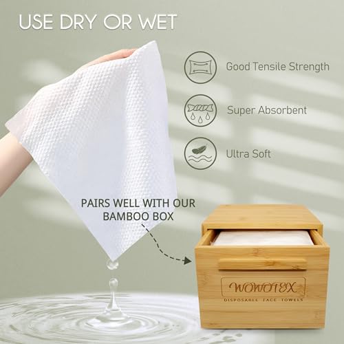 WOWOTEX Disposable Face Towels 240 Count - Ultra Soft, Biodegradable, Multi-Purpose Facial & Body Wipes (4 Boxes)