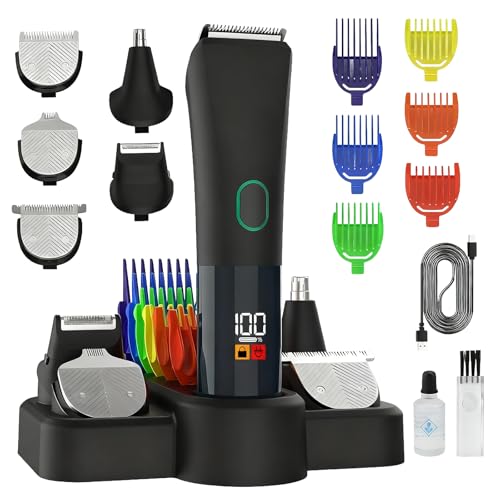 Electric Beard Trimmer for Men Upgraded 5 IN 1 Cordless Hair Clipper and Shaver Kit with Adjustable Grooming Attachments for Mustache Body Nose Hair, Rechargeable Hair Clippers with Sideburn Trimmer